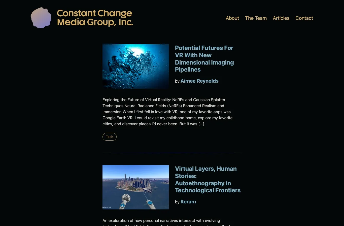 Desktop screenshot of the Constant Change Media Group homepage