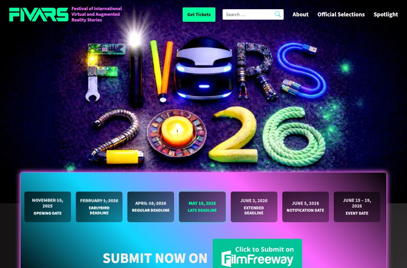 Desktop screenshot of the FIVARS festival homepage