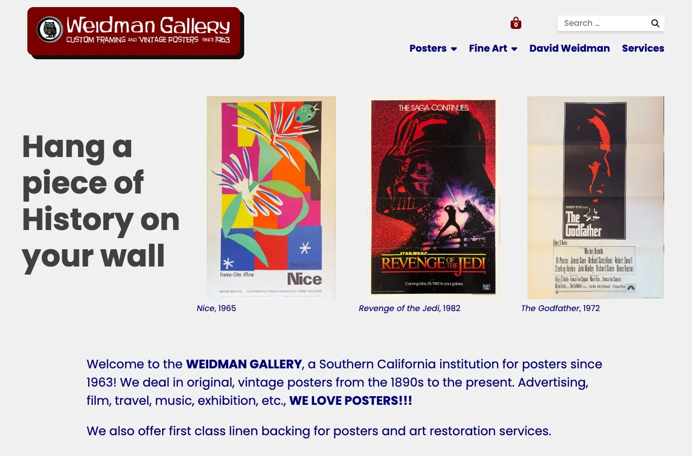 Desktop screenshot of the Weidman Gallery homepage